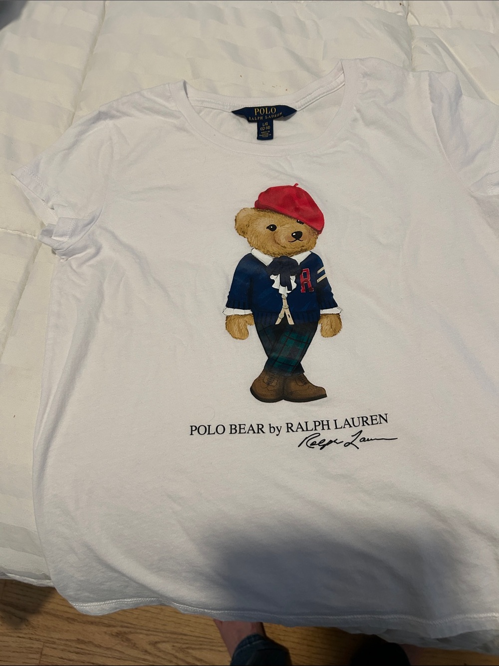 Polo by Ralph Lauren White Tee with Polo Bear Graphic (red, navy, brown)